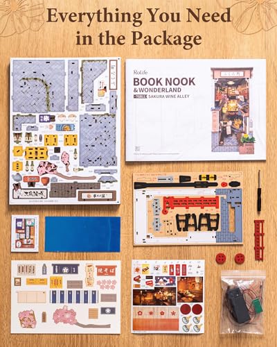 Rolife Book Nook Kit Sakura Wine Alley, Japanese Izakaya DIY Miniature House for Adults, Immersive Booknook & Bookshelf Decor, 3D Puzzle Stress Relief Craft Gift (Glue-Free Design)