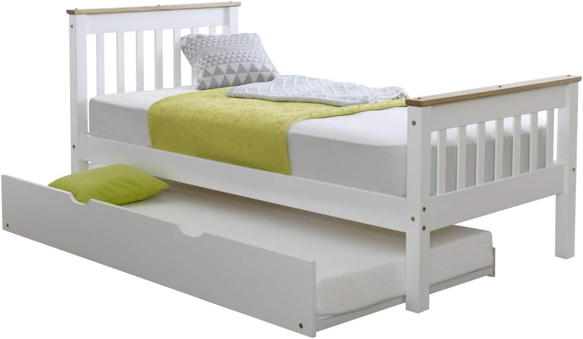 MISSION TM 3FT Single Devon Bed in White Brazilian Pine and White Trundle Bed