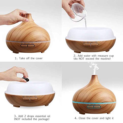 SKY-TOUCH Essential Oil Diffuser, 550ml Oil Diffuser with 4 Timer, Aromatherapy Diffuser with Auto Shut-off Function, Cool Mist Humidifier BPA-Free for Bedroom Home (Cream Yellow)