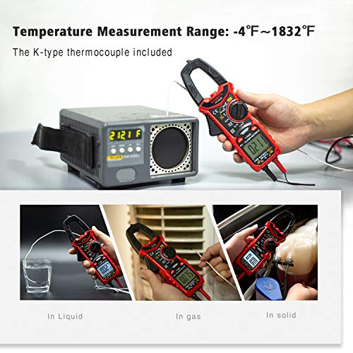 KAIWEETS Digital Clamp Meter T-RMS 6000 Counts, Multimeter Voltage Tester Auto-ranging, Measures Current Voltage Temperature Capacitance Resistance Diodes Continuity Duty-Cycle (AC Clamp Meter)