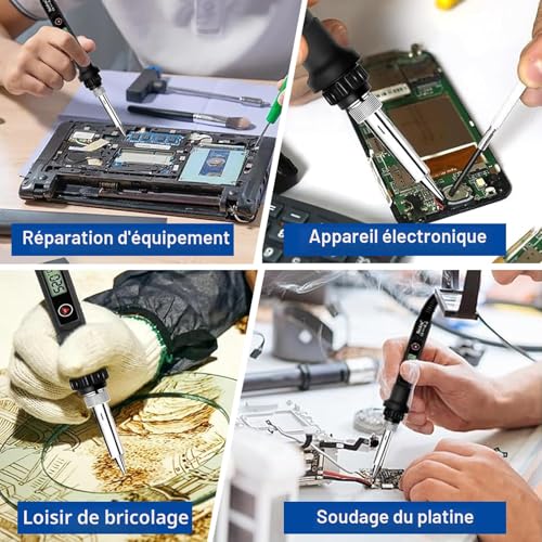80W Professional Soldering Iron Kit, Adjustable Temperature 180°C-500°C with LCD Display, On/Off Switch, 5 Soldering Nozzles, Desoldering Pump, Ideal for Electronic Repair, Soldering and DIY