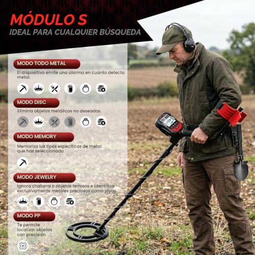 Professional Metal Detector for Adults, 6 Modes with DSP Chip Waterproof Search Coil of 10 Inches IP68, Height Adjustable 107-130 cm, LCD Display, 25 cm Depth for Adults & Children