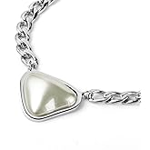 DASIQI Pearl Pendant Necklace Cuban Link Thick Silver Chain 19 inch Stainless Steel Fashion Jewelry