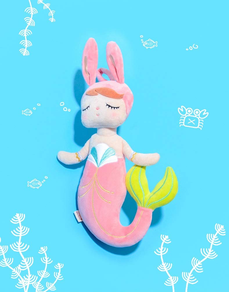SANDAO MeToo Plush Toys Mermaid Stuffed Animal Toys Angela Plush Rabbit Stuffed Gift Dolls for Kids Children 15 Inch (2 Pack Pink+Green)