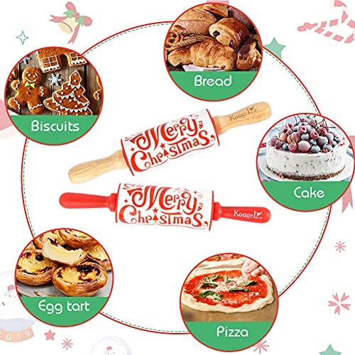 Koogel 9 Inch Mini Rolling Pin, 2 Pcs Christmas Rolling Pin Kids Rolling Pin Handle Rolling Pin for Christmas baking in childrens kitchen