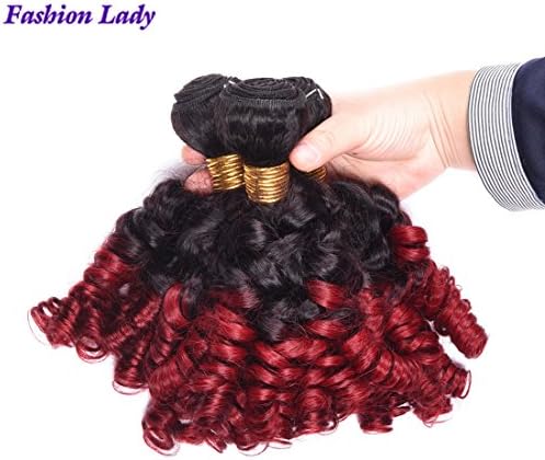 Human Hair 8A Brazilian Virgin Funmi Hair 1 Bundles Human Hair Weave Romance Bouncy Curl Hair Extensions #1B/Burgundy Natural Curly 100g/Bundle 10"