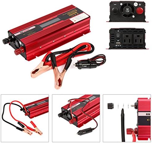 TopGain Peak 2000W Modified Sine Wave Inverter 12V DC to 110V AC Car Charger with 2 AC Outlets 2A USB Port