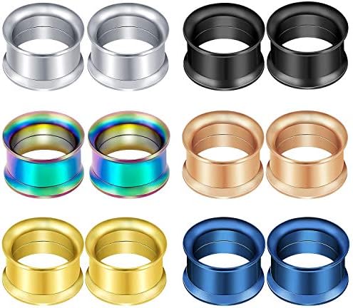 6 Pairs Double Flared Flesh Tunnel Ear Gauges Plug Stainless Steel Stretcher Expander Set Piercing Jewellery 6mm-16mm
