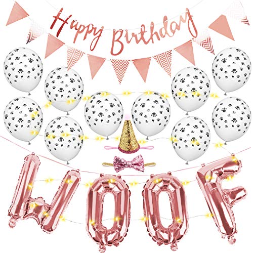 B bangcool Dog Birthday Party Supplies Pet Birthday Party Decorations WOOF Letter Balloons Paw Print Balloons for Pet Cat Dog Birthday