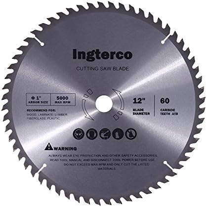 INGTERCO 12-Inch 60-Tooth ATB Thin Kerf General Purpose Woodworking Saw Blade with 1-Inch Arbor