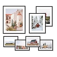 WOOD MEETS COLOR Picture Frames Set, Wall Gallery Collage Frames with Hanging Template, Photo Mats (Set of 7)