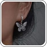 Erimberate Bohemian Butterfly Dangle Earrings Silver Butterfly Earrings Tiny Butterfly Drop Earrings Enamel Butterfly Hoop Earrings Jewelry for Women