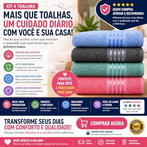 Kit Toalha Multiuso 62x120cm Para Banho Mesa Cozinha Sortidas