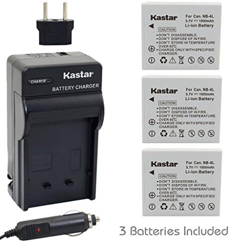Battery (3-Pack) and Charger Kit for Canon NB-4L, CB-2LV and PowerShot SD400 SD430 SD450 SD600 SD630 SD750 SD780 is SD940 is SD960 is SD1000 SD1100 is SD1400 is TX1, ELPH 300 HS 310 HS 330 HS