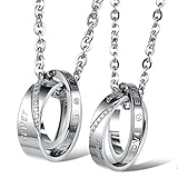 Dixivi Jewelry a Pair Valentine Couple Stainless Steel Double Ring Engraved Promise Necklace Sets