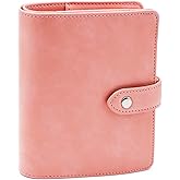 XiowDow Pink Cash Stuffing Wallet Mini Budget Wallet A7 Binder Cover PU Leather Small Notebook Shell 6 Rings Money Saving Organizer Snap Button Closure for A7 Cash Envelope Binder Pockets Sleeves