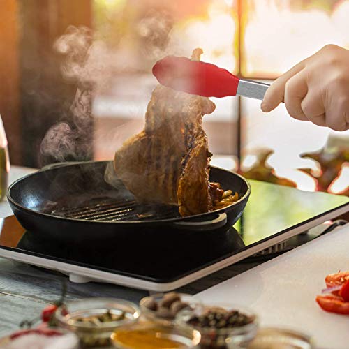 Kaluns Kitchen Tong Set 4 Piece -Red- Stainless steel 7-9-12 Inch Tongs Bonus Silicone Spatula Best Non-stick, Heat resistant Serving Utensils New Tools Collection Best for Cooking and Baking.