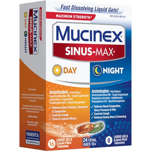 MUCINEX SINUS-MAX LIQUID GELS FOR DAY AND NIGHT, 24 COUNT