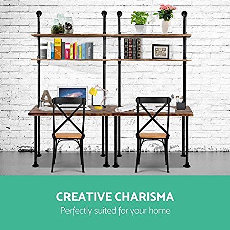 Industrial Laptop Desk Wooden Computer Desk Pipe Shelf Computer Table