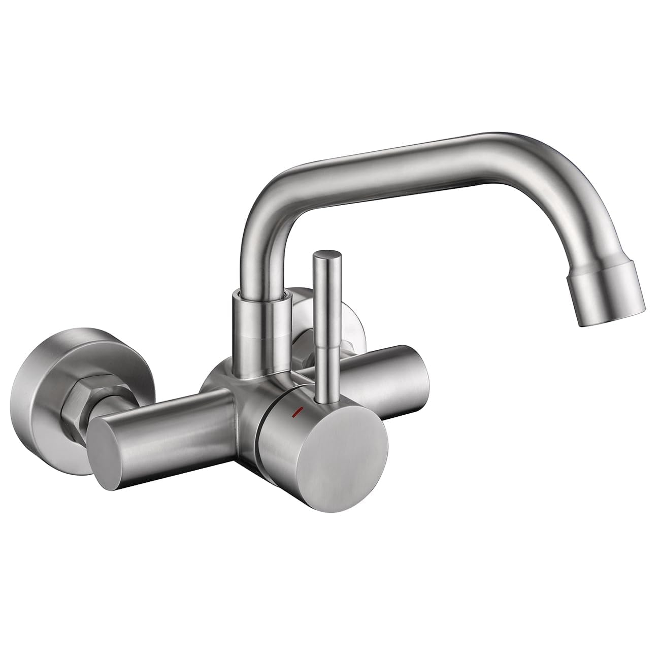 Tondiy 360° Rotatable Wall Mounted Kitchen Tap, Hot and Cold Water Hole Distance 110 mm, 304 Stainless Steel Built-in Kitchen Tap, Removable Aerator, Brushed