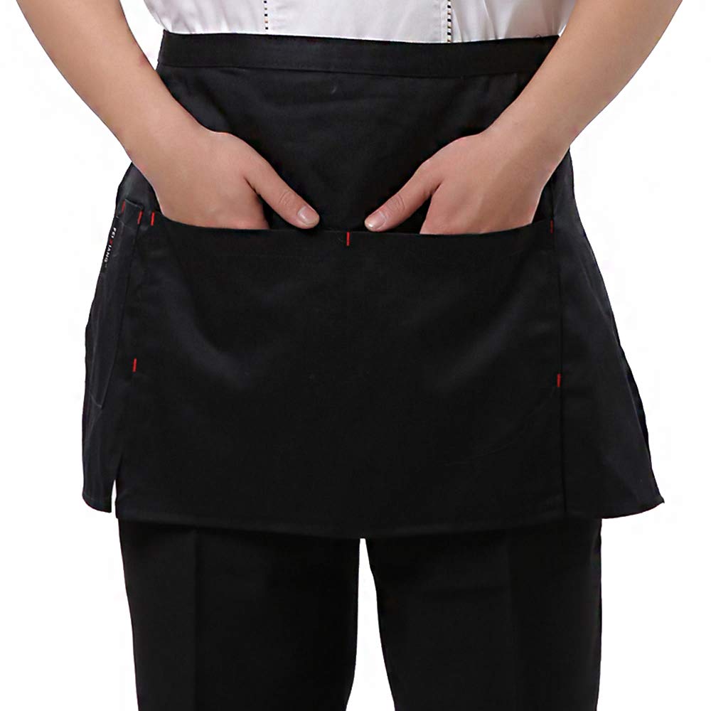 CHENGZI Unisex Waist Apron with 2 Large Pockets and 1 Small Pen Pocket, Black