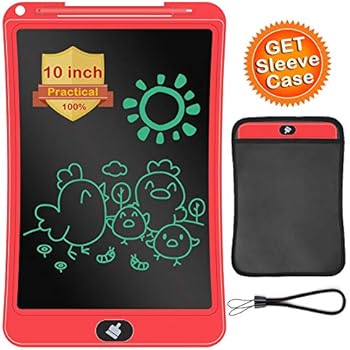 LCD Writing Tablet with Sleeve Case, ERUW 10 Inch Electronic Graphics Drawing Pads, Drawing Board eWriter, Digital Handwriting Doodle Pad with Memory Lock for Kids Home School Office,Red