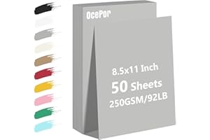 OcePor 50 Sheets Grey Cardstock Paper, Colored Printer Paper 8.5 x 11, Card Stock Thick Construction for Craft,Scrapbook，Office Printing, Invitations, Certificates，92 lb/250gsm