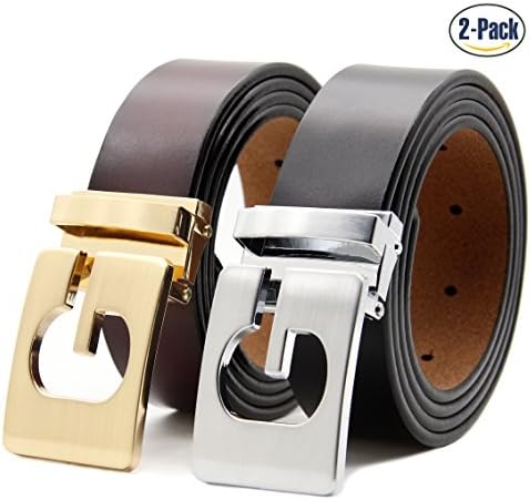 Set of 2 Men’s Genuine Leather Belts Adjustable Dress Smooth Buckle 30mm Belt Black and Brown With up to 42 inch Gift Box BY ANDY GRADE (Style 2, 120cm Waist 35-40)