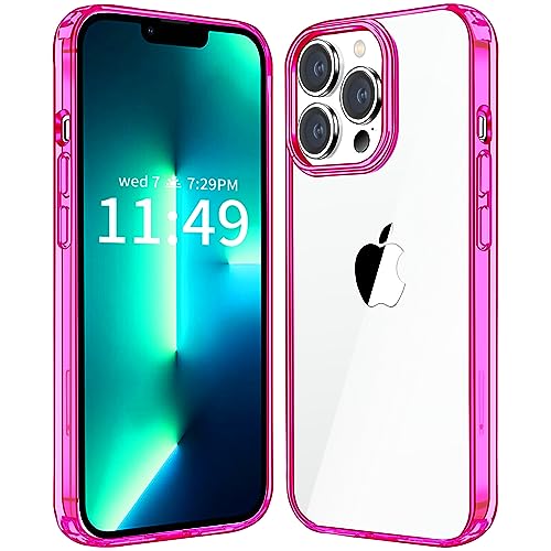 JJGoo Compatiable with iPhone 13 Pro Case Clear, Transparent Shockproof Phone Case, Slim Anti-Scratch Hard PC Back Protective Cover Bumper, Transparent Rose Red