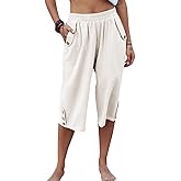 Veatzaer Women's Elastic Waist 3/4 Capri Harem Pants with Pockets Casual Loose Solid Yoga Trousers S-XXL
