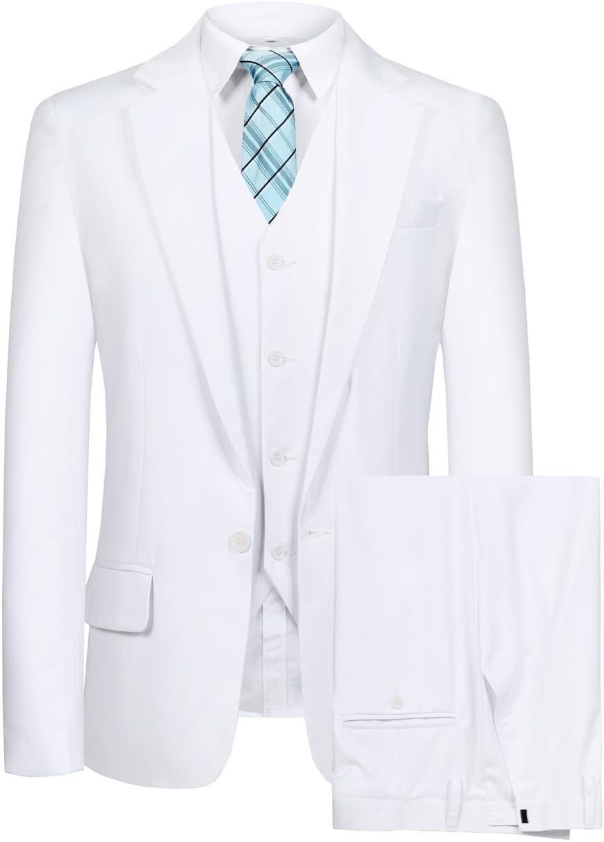 Men's Slim Fit Suit Blazer Jacket Tux Vest & Trousers 3-Piece Suit Set