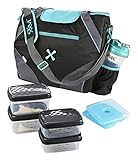Fit & Fresh Jaxx FitPak Ares Gym/Meal Prep Bag with Leakproof Portion Control Container Set and Ice Pack, Teal