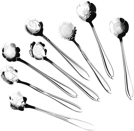 IGEMY 8Pcs Stainless Coffee Spoon Flower Shape Dessert Spoon Ice Cream Candy Tea Spoon (Silver)