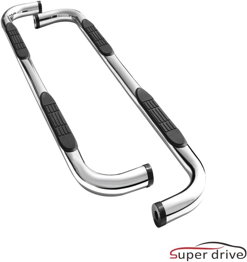 SUPER DRIVE D07S0523 - for 2009-2014 Ford F150 Super Crew Cab 3" Round Polished Stainless Steel Nerf Bars Side Steps Running Boards Side Bars with Non-Slip Black Pad