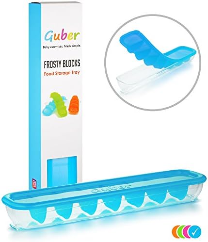 GUBER Single Pour &amp; Quick Release Baby Food Storage - Compact Multipurpose Food Freezer Container 'Frosty Blocks' - BPA Free - Freeze &amp; Store Baby Food, Breastmilk, Puree, Soups, Sauce, Broths - Blue