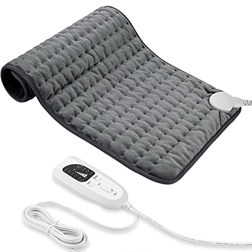 Coussin Chauffant, Coussin Chauffant éLectrique Avec ArrêT Automatique et Coussin Chauffant à 6 Niveaux de TempéRature - Lavable en Machine (Gris Foncé, 30x60 cm)