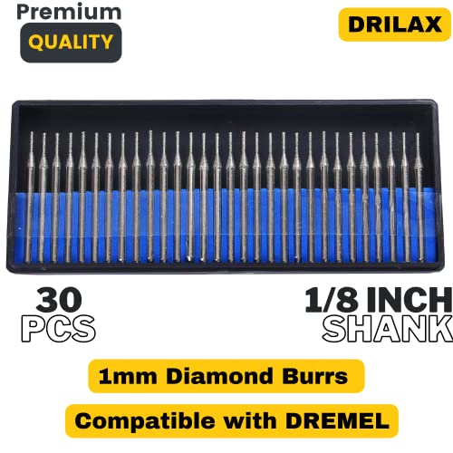 1mm Diamond Drill Bit Bur Set Jewelry Beach Sea Glass Shells Gemstones 1/24 Inch Tip Bur 1/8
