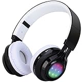 Bluetooth Headset, Riwbox AB005 Wireless Headphones 4.0 with Microphone Foldable Headphones with TF Card FM Radio and LED light for Cellphones and All Bluetooth Enabled Devices (Black&White)