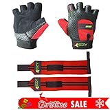 Weight Lifting Gloves (1 Pair) And Weightlifting Wrist Wraps (1 Pair) - 2 in 1 Package For Men & Women Cross Training Fitness Exercise Grip Glove For Gym, Powerlifting & Workout (Pack of 4)