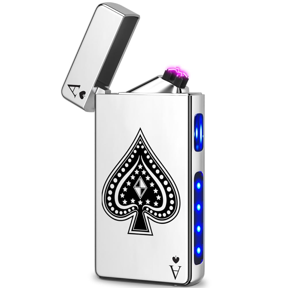 Ace Lighter USB C Electric Lighters Rechargeable USB Lighter with Poker Design Dual Arc Plasma Lighters Flameless Windproof Lighters for Candles, Camping