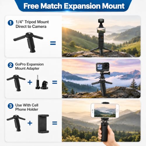 Mini Tripod with 1/4 Screw for DJI Osmo Pocket 4/3/4P, Mini Tripod Vlog Non-Slip Stabilizer Camera DSLR Desktop Compact Table Mount Tripod for GoPro Insta360 Action 6/5