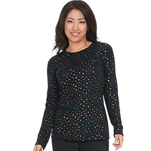 KOI Classics Women's Tessa Long Sleeve Star Print Underscrub T-Shirt Large Print