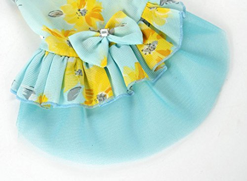 Minisoya Dog Cat Bow Tutu Dress Lace Skirt Pet Puppy Dog Princess Costume Apparel Clothes (Blue, M) - Thumbnail 7