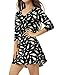 Allegra K Women's V Neck Long Sleeves Feather Print Mini Dress L Black