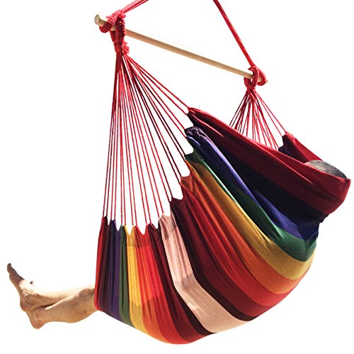 Large Brazilian Hammock Chair by Hammock Sky - Cotton Weave - Extra Long Bed - Hanging Chair for Yard, Bedroom, Porch, Indoor/Outdoor (Hot Colors)