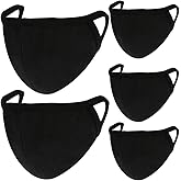comfso 5 Pack Soft Cloth Black Face Masks with Nose Bridge Wire Breathable Dust proof Cotton for Adult Women Men Reusable Washable