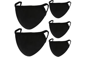 comfso 5 Pack Soft Cloth Black Face Masks with Nose Bridge Wire Breathable Dust proof Cotton for Adult Women Men Reusable Was