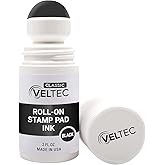 Veltec Classic Roll-on Stamp Pad Ink Refill, 2 oz Bottle, Apply to Ink Pad with Roller Ball (Black)