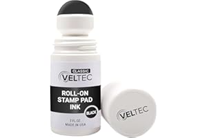 Veltec Classic Roll-on Stamp Pad Ink Refill, 2 oz Bottle, Apply to Ink Pad with Roller Ball (Black)