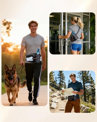 Sportsnew Bum Bag Fanny Pack with Water Bottle Holder, 2L Light Waist Bag, Water-Resistant for Hiking Running Cycling Dog Walking Travel